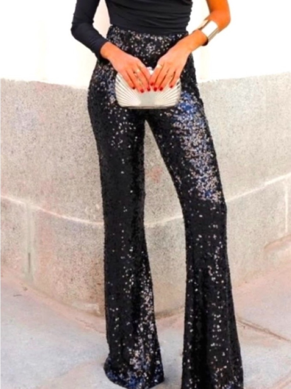 ✨Zara black sequin wide-leg pants